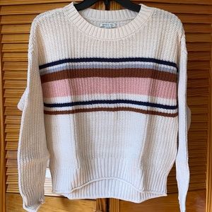 beige knit sweater with colorful solid stripes american eagle